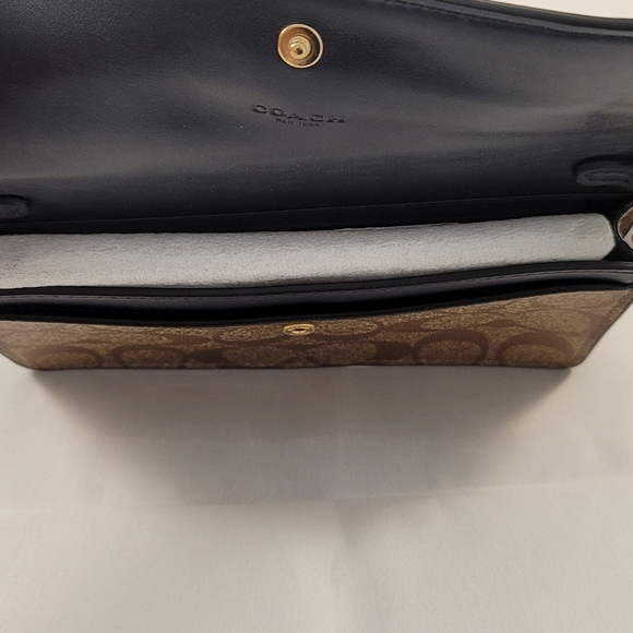 Coach Signature Foldover Dark Brown/Black Canvas Leather Wristlet Wallet Clutch - Picture 5 of 6